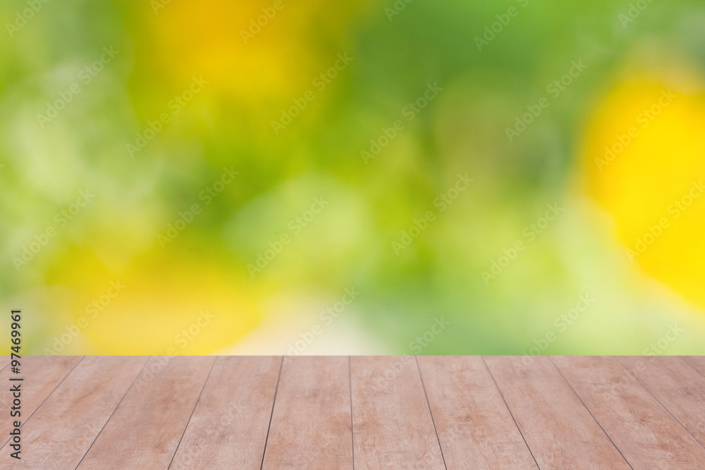 Wood table top on blurred nature abstract background. ready for product display Wood table top on blurred nature abstract background. ready for product display