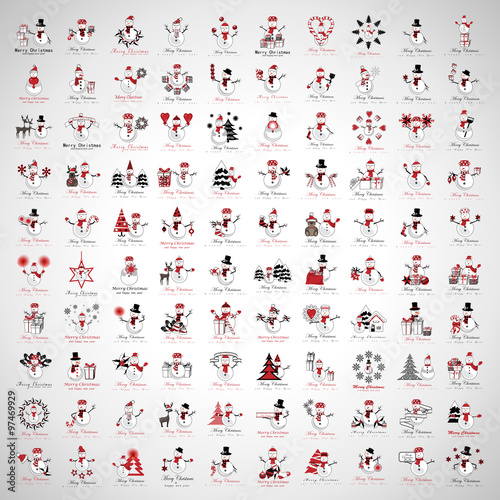 Snowman Icons And Christmas Elements Set - Vector Illustration