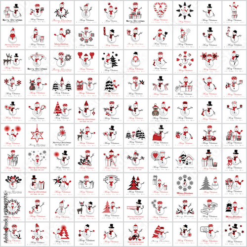 Snowman Icons And Christmas Elements Set - Vector Illustration, Graphic Design. For Web, Websites, Print, Presentation Templates, Mobile Applications And Promotional Materials