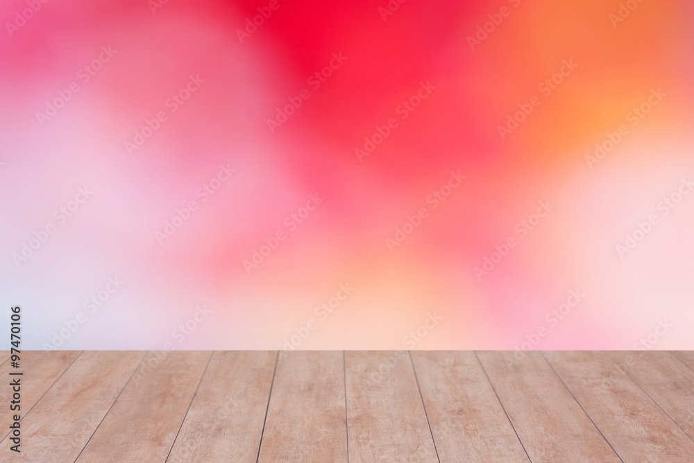 Wood table top on color abstract blurred background. ready for product display Wood table top on color abstract blurred background. ready for product display