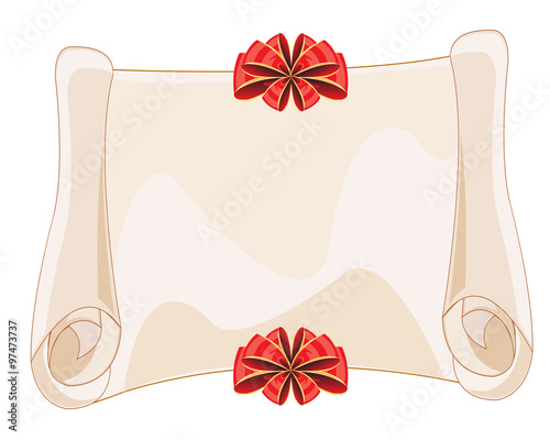 Tablou pe pânză Paper roll decorated by red bow