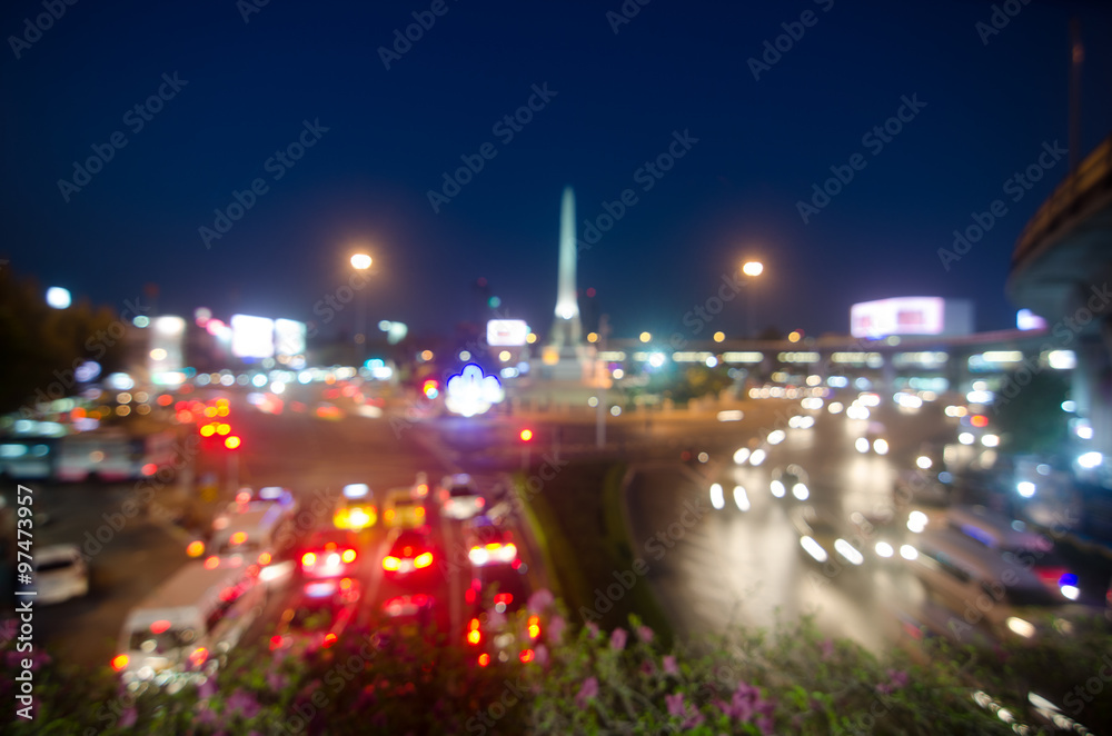 Monument at night and blur bokeh