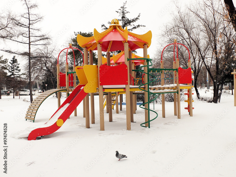 Детская площадка зимой Stock Photo | Adobe Stock