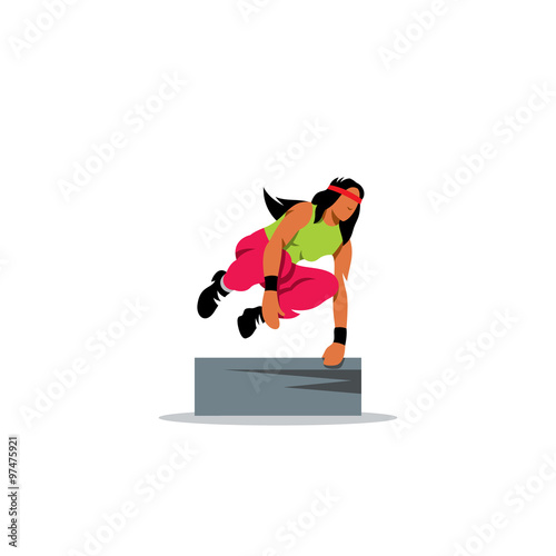 Parkour athlete jumping over a barrier. Vector Illustration.