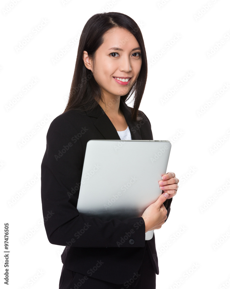 Asian Young Businesswoman hold with laptop computer Asian Young Businesswoman hold with laptop computer