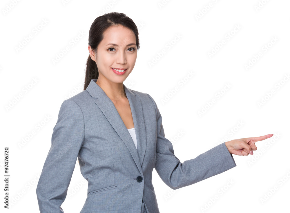 Asian Young Businesswoman with finger point aside Asian Young Businesswoman with finger point aside