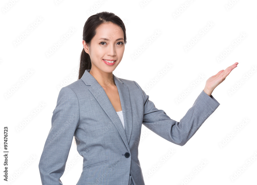 Asian Businesswoman with open hand palm Asian Businesswoman with open hand palm