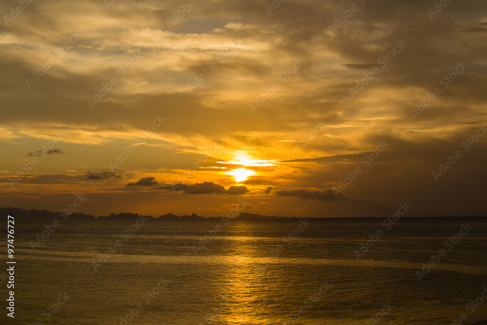 Beautiful sunset on the beach in island Koh Phangan, Thailand.