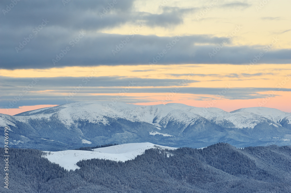 Vibrant sunrise in the mountains