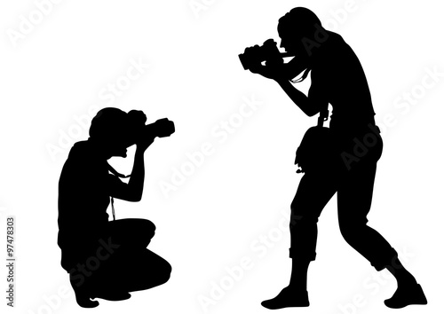 Man and women with camera on white background