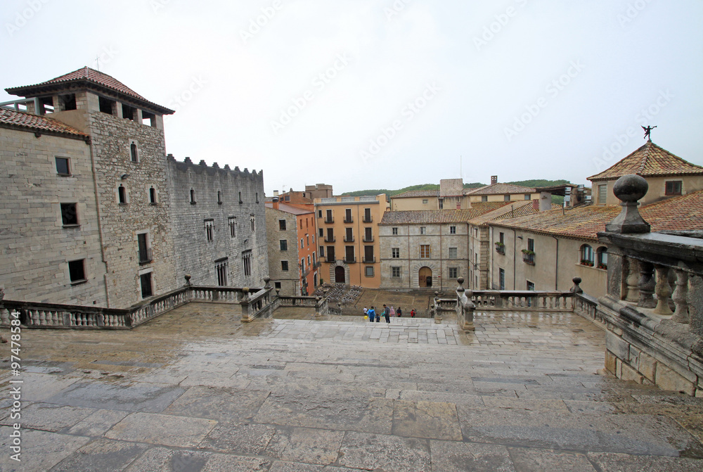 GIRONA, SPAIN - AUGUST 30, 2012: Square in front of The Cathedral of Saint Mary of Girona