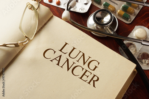 Book with diagnosis  lung cancer. Medic concept. photo