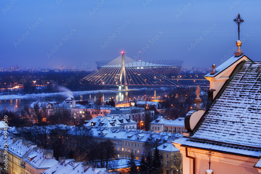 Fototapeta premium City of Warsaw Winter Evening Cityscape