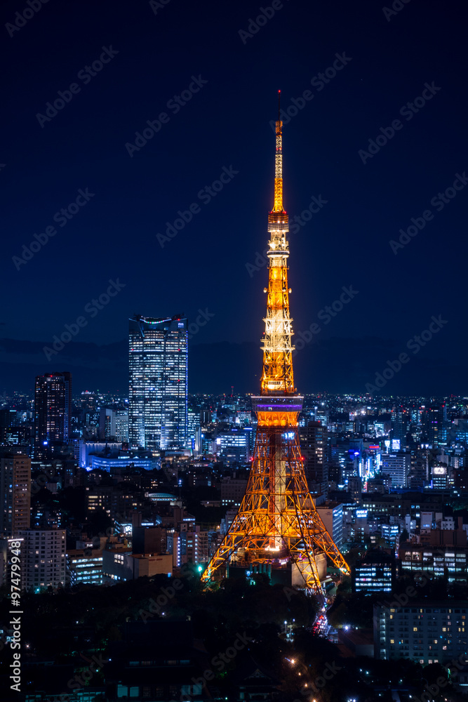 Illuminated Tokyo tower at night