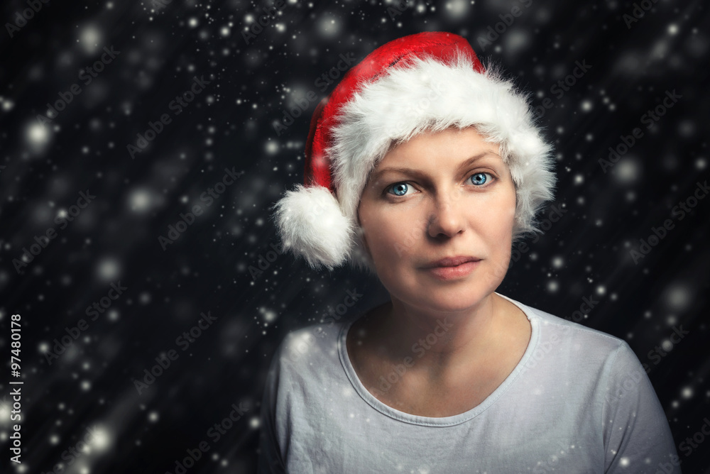 Christmas female beauty portrait with snowflakes