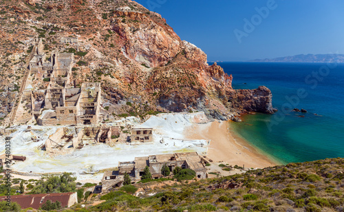Abandoned sulfur mines beach, Milos island, Cyclades, Greece photo