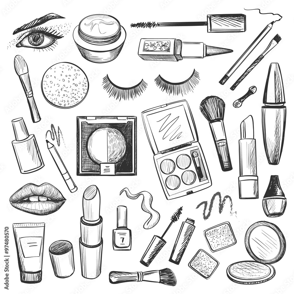 Hand Drawn Beauty And Makeup Icons Set