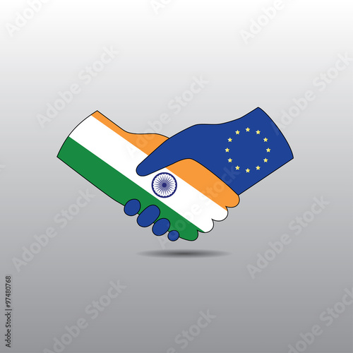 World peace icon, India handshake with EU