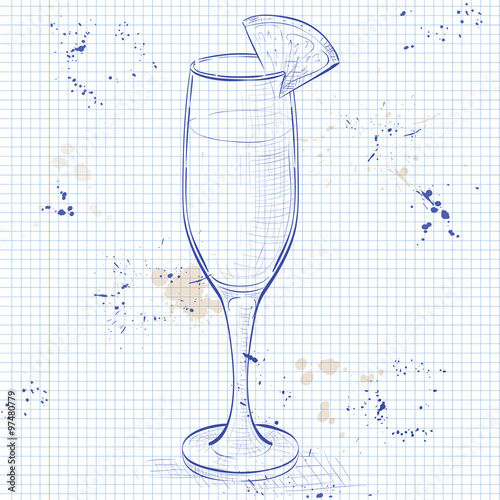 Cocktail alcohol Mimosa on a notebook page