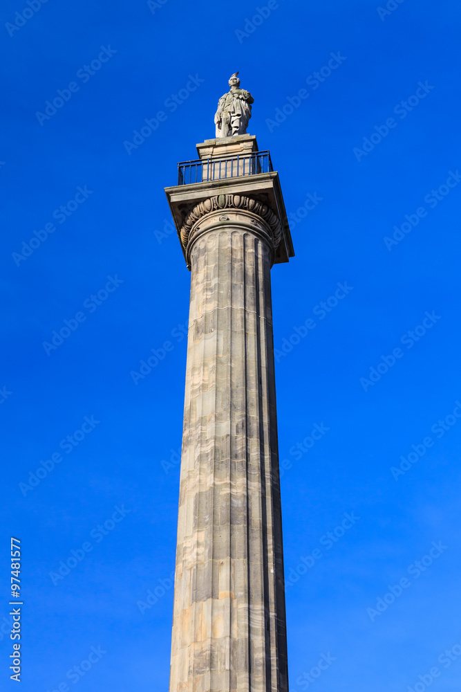 Grey's Monument.  A column erected in 1838 in Newcastle upon Tyne city centre, England to commemorate Charles, Earl Grey, QC.  The Grade 1 listed monument stands 130ft (40m) high.