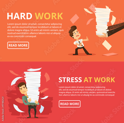 Many work. Hard work. Vector flat banner illustration set