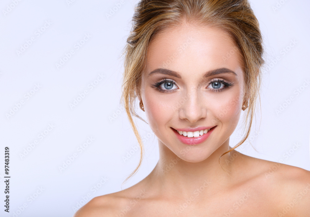 Portrait of beautiful woman on white background Portrait of beautiful woman on white background