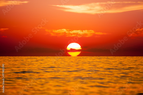 Fototapeta Naklejka Na Ścianę i Meble -  Background of beautiful sunset over Mediterranean sea waves. Sel