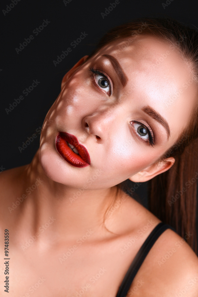 Close up portrait of beautiful young woman face Close up portrait of beautiful young woman face