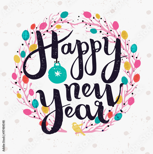 Happy New Year hand made lettering illustration