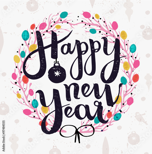 Happy New Year hand made lettering illustration