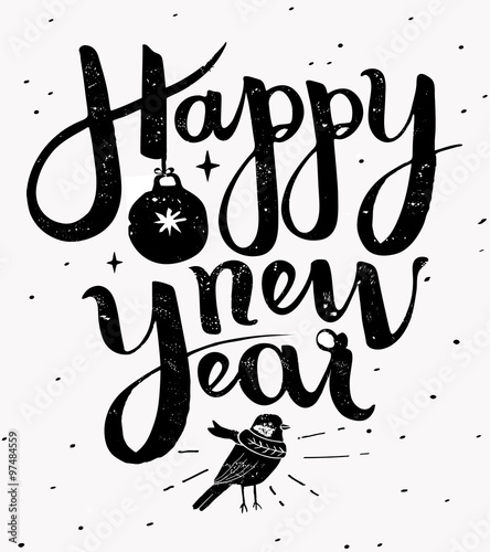 Happy New Year hand made lettering illustration