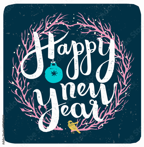 Happy New Year hand made lettering illustration