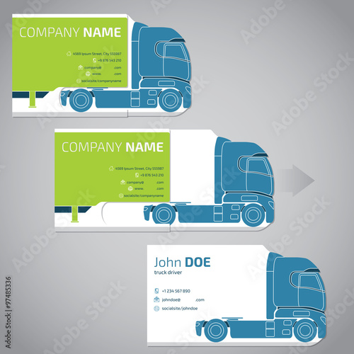 Two piece business card with truck and trailer