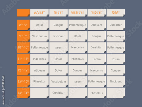 Orange timetable flat style with sample text photo