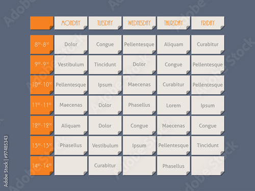 Orange timetable flat style with sample text