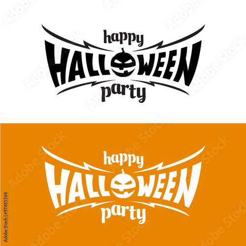 Happy hallowen party title logo template. Bat wings shape with e