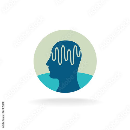 Head scan logo. Brain activity waveform illustration.