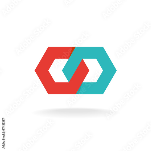 Two hexagonal chain links logo. Tech connection concept.