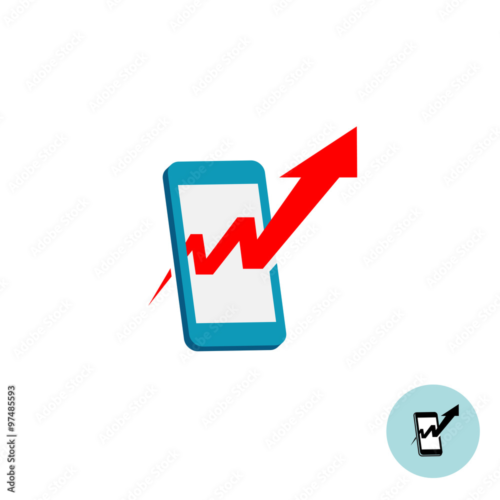 Mobile promotion marketing logo. Smartphone shape with graph cha Mobile promotion marketing logo. Smartphone shape with graph cha