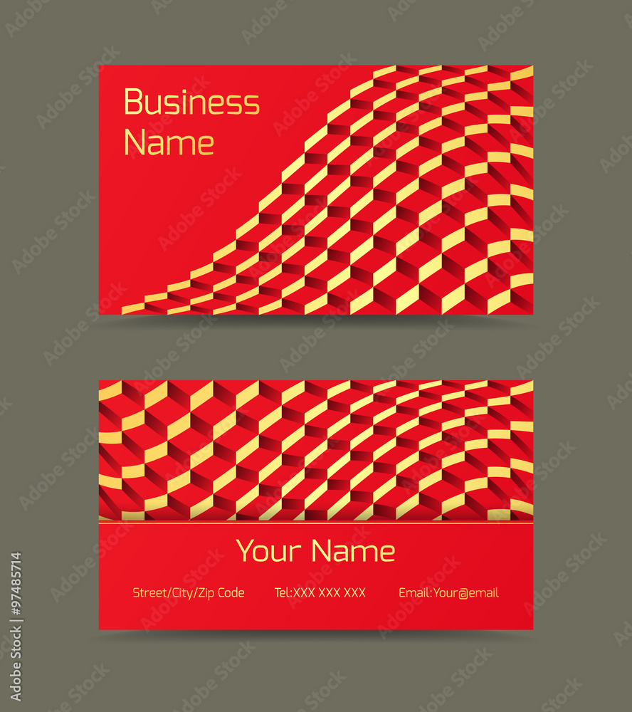 Business card template in red color. Vector illustration.