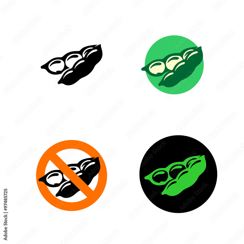 Soy bean icon with variations. Black, green and red colors.