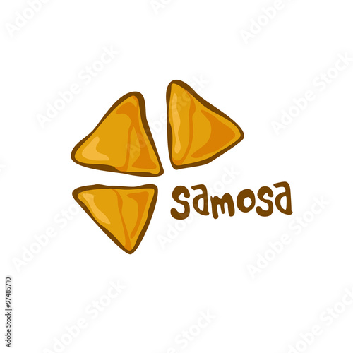 Samosa logo. National Indian and Arabic food illustration.