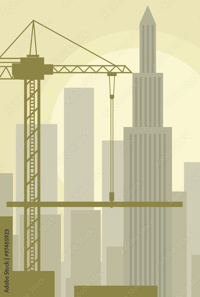 ciudad edificios y grúa 