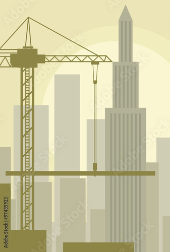 ciudad edificios y grúa 