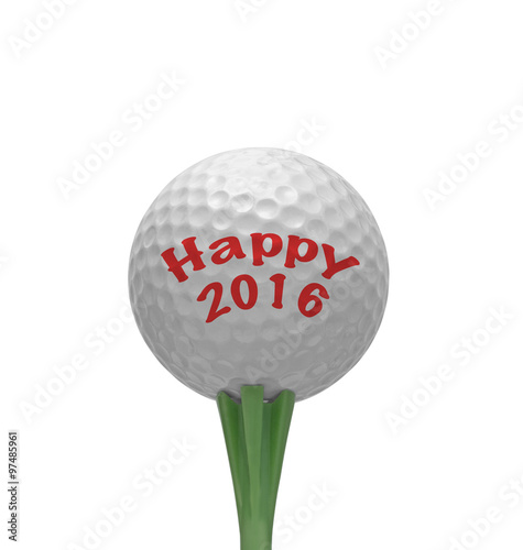 Isolated golf ball with Happy 2016 written on it