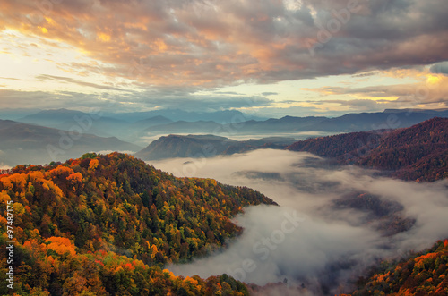 The mountain landscape. Autumn sunrise. © Della_Liner