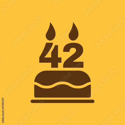 The birthday cake with candles in the form of number 42 icon. Birthday symbol. Flat