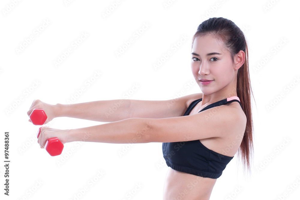Sport woman doing exercise with lifting weights Sport woman doing exercise with lifting weights