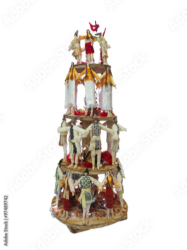 Abstract creative Christmas tree made of dolls isolated over whi