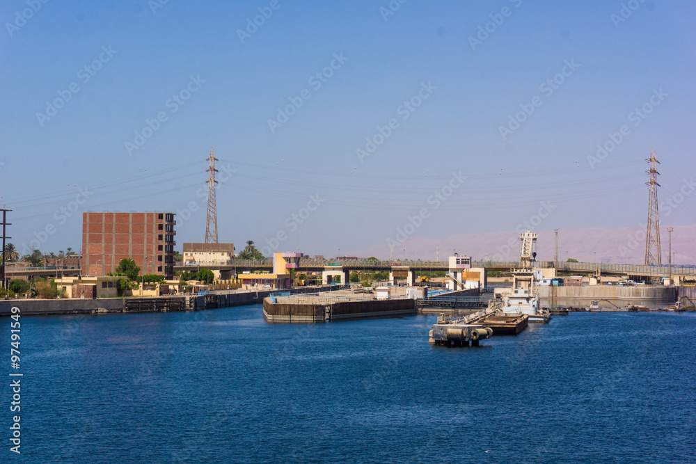 Sluice gate on the Nile river, Egypt.  watergate near Esna